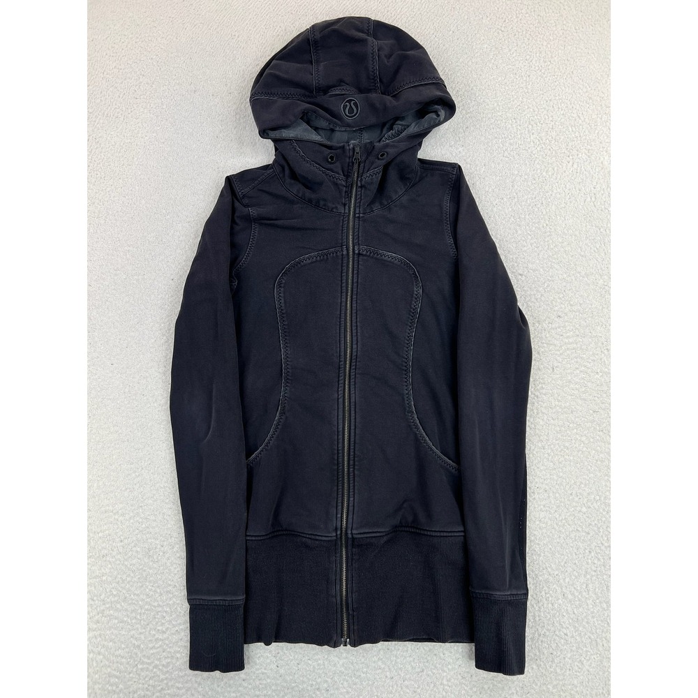 Lululemon Scuba Hoodie Sweatshirt Womens 6 Black Full Zip Fleece Logo Hooded